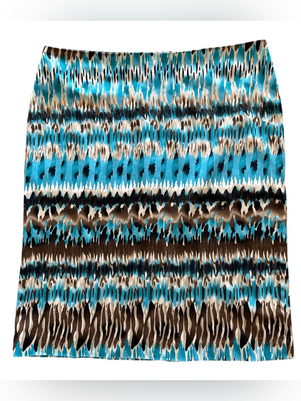 Atelier Abstract Teal and Brown Pencil Skirt